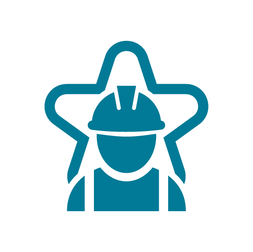 An icon of a construction worker with a star behind them