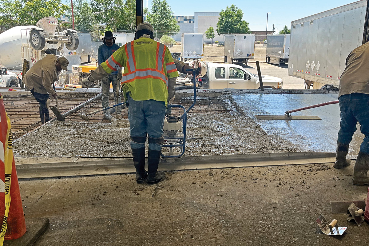 The Pioneer Paving crew installing a new concrete loading dock at a trucking facility